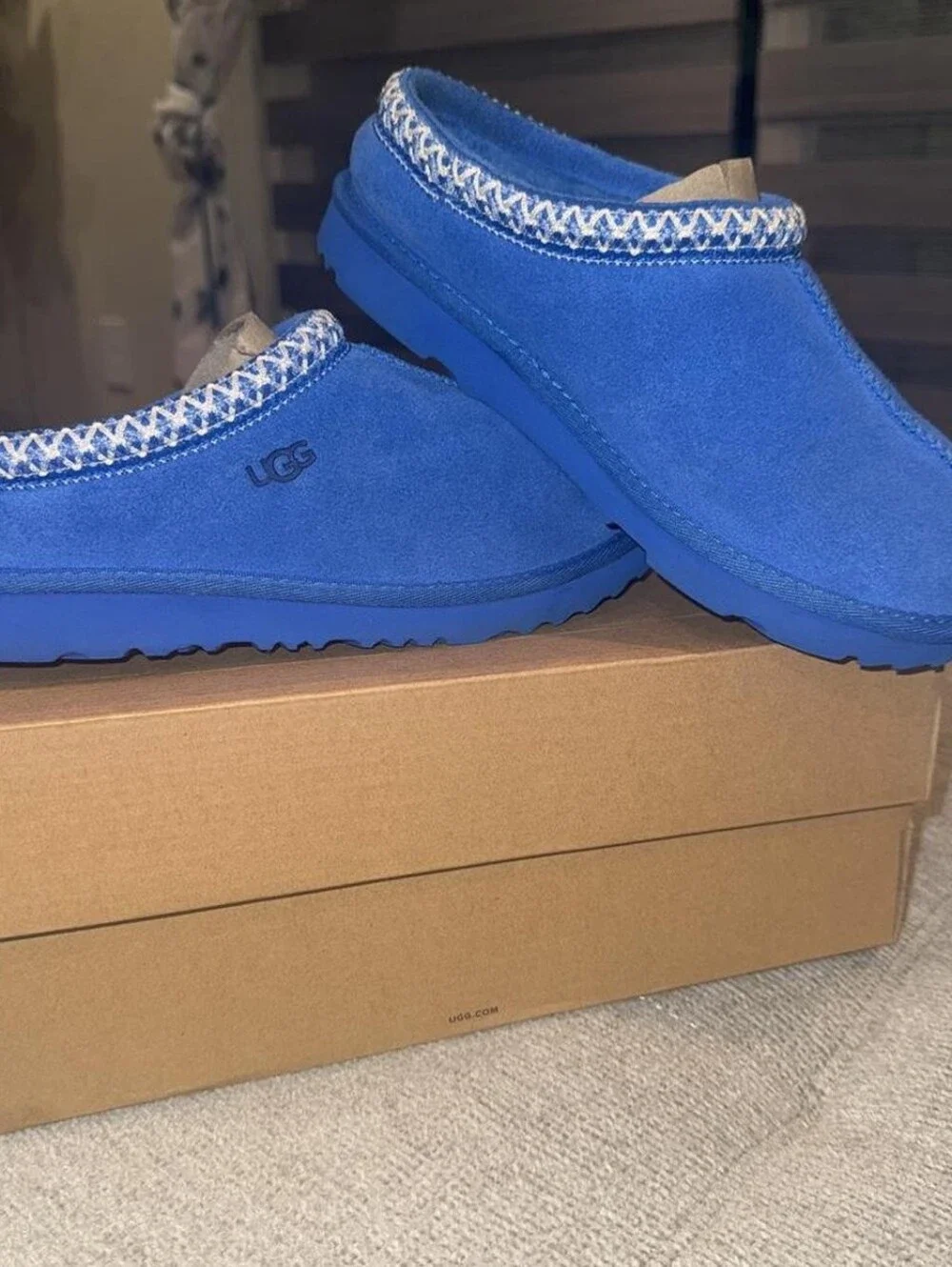 UGG TASMAN DIVE BLUE SUEDE SHEEPSKIN BRAIDED CLASSIC SLIPPERS MENS 6 WOMENS 8